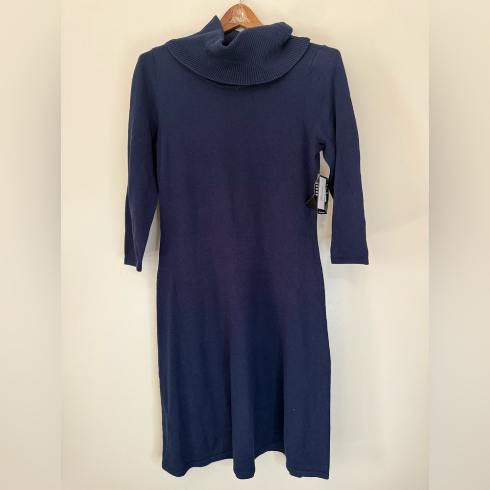 Nine West NWT Elegant Navy Blue Turtleneck Dress in size small